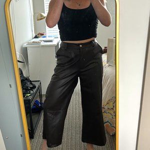 Vintage Style Brown Leather Wide Leg Pants